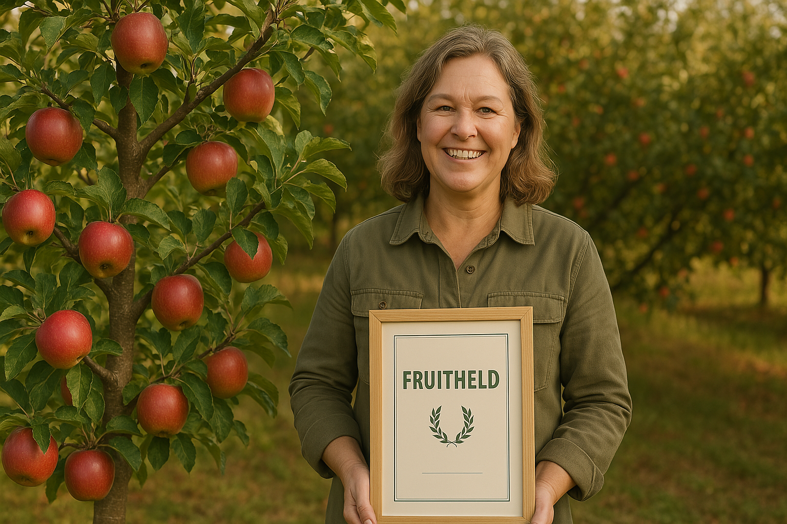 Vrijwilligers plukken fruit in een boomgaard